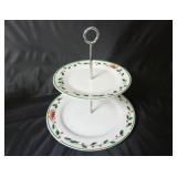 2-Tiered Christmas Holly Tid Bit / Dessert Tray