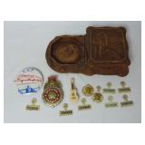 Fold Over Pins, Pin Back & Native Amer Coin Dish