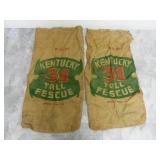 (2) Vintage Burlap Kentucky Fescue Seed Bags