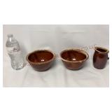 Vtg Hull Oven Proof USA Cereal Bowls & Creamer