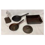 Antique Bell, Tin Metal Cookware & Cast Iron Top