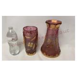 EAPG US Glass Delaware Cranberry & Gold Vases