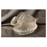 Clear Glass Bunny Rabbit on Nest / Trinket Box