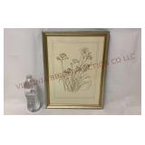 Marilyn Burke Daylily Line Art Drawing - Framed