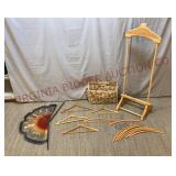 Wooden Valet, Fabric Tote Bag, Wooden Hangers, Fan
