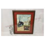 Framed Railroad Locomotive Watercolor - Unsigned