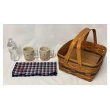 Longaberger Mugs, Fabric & Handled Basket w Riser