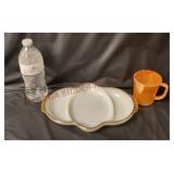 Vintage Fire King Divided Dish & Peach Luster Mug