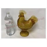 Vintage Amber Glass Standing Covered Rooster w Lid
