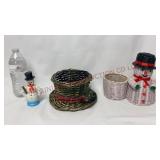Snowman Incense Smoker, Wicker Hat & Planter