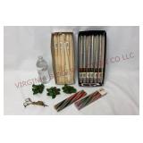 Wick Scissors, Unused Candles & Holly Candle Rings