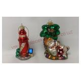 Lighthouse & Tropical Santa Mercury Glass Ornament