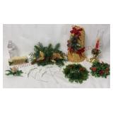 Vintage Christmas Greenery, Lamp & Candle