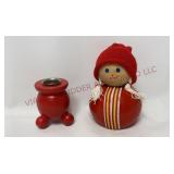 Sewdish Tompte Figure & Wooden Candleholder