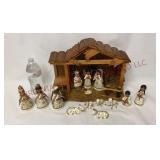 Vtg Mexican Folk Art Pottery Nativity Set w Creche