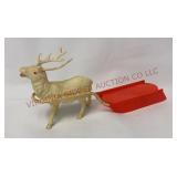 Vintage Celluloid Reindeer w Plastic Sleigh Sled
