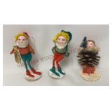 MCM Chenille Elves & Pine Cone Putz Ornament