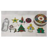 Vintage Sun Catcher Ornaments & Metal Tin