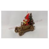 Vintage North Pole Elf Driving Car Ornament