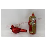 Mercury Glass Cardinal Bird & Santa Ornaments