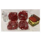 Wooden Cranberry Bead Tree Garland & Picnic Tin