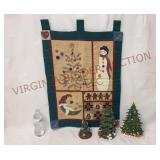 Vtg Fabric Wall Hanging & Resin Christmas Trees