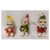 Vintage Flocked / Felt Snow Elf Ornaments - 3