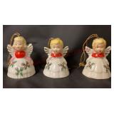 Vintage Porcelain Holly Angel Bell Ornaments - 3