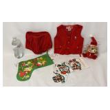 Vintage Baby Holiday Outfit, Plush & Stockings