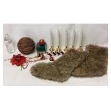 Christmas Candles, Ornaments & Faux Fur Stockings