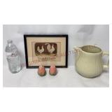 White Leghorn Lithograph, Pitcher, Salt & Pepper