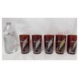 Vintage Ruby Glass Flying Crane Tumblers - 5