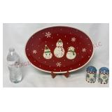 Hallmark Snowman Platter & Sakura Salt & Pepper