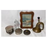 Silver Plate Warmer Stand, Brass Bulb Horn & Art