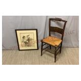 Framed Watercolor Art & Hitchcock Style Chair