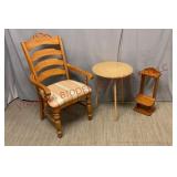 Upholstered Chair, Round Table & Telephone Shelf