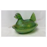 Iridescent Indiana Glass Hen on Nest - Damaged