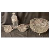 Vintage Pinwheel Star Creamer, Sugar & Footed Bowl