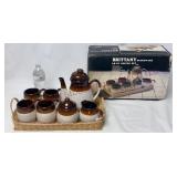 Vintage Brittany Stoneware Coffee Set wRattan Tray