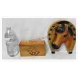 Vintage Wooden Box & Chalkware Horse Wall Plaque