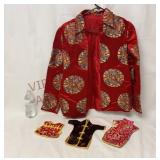 Asian Silk Brocade Jacket & Wine Bottle Covers