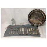 Vintage Rogers Triple Plate "E" Flatware & Tray