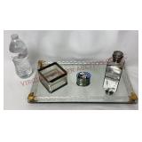 Dresser Tray, Enamel Box, Hand Lotion Bottle