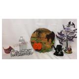 Halloween Decor, Candlestick & Bat Tree