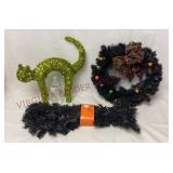 Halloween Tinsel Cat, Wreath & 9