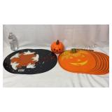 Totally Ghoul Vinyl Place Mats & Ceramic Pumpkin