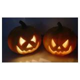 Vintage Blow Mold Light Up 9" Pumpkins - 2