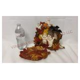 Vintage Lighted Ceramic Ghosts & Leaf Dish