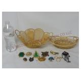 Fashion & Costume Pins /  Brooch Lot w Baskets