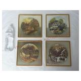Set of 4 Vintage Old Homestead Mirrored Prints